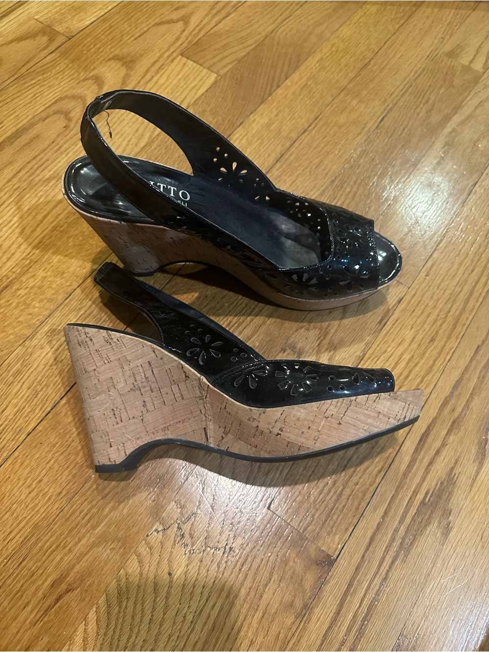 Ditto Van Eli Black Cork Wedge Slingback Sandals Size 10